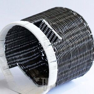 At Home Bamboo Decorative Basket w/Handles-‎ Black/White